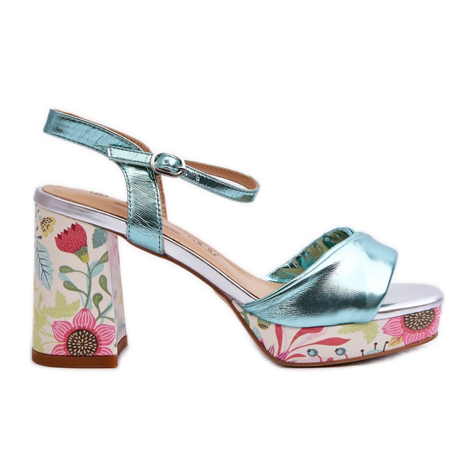 S.Barski Sandali floreali con tacco alto da donna D&amp;A CR980 Blu
