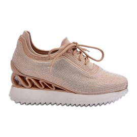 S.Barski Sneakers con Zeppa da Donna Decorate con Zirconi D&amp;A MR38-377 Beige
