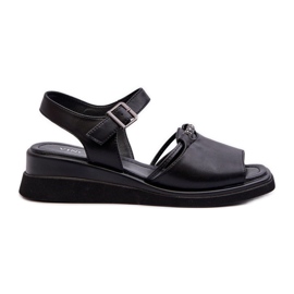 Sandali con zeppa in pelle da donna Vinceza 66624 Neri nero