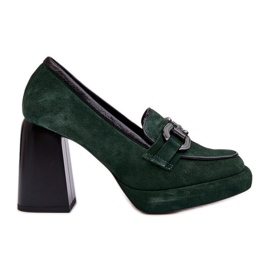 Décolleté in pelle su tacco alto massiccio Laura Messi 2706 Verde scuro