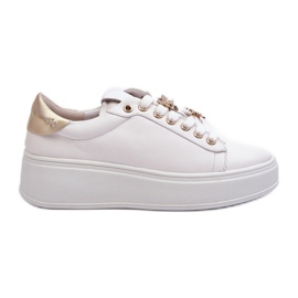 S.Barski Sneakers da Donna in Pelle con Plateau Con Pins D&amp;A SN67 Bianco