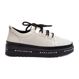 Scarpe da donna in pelle con plateau S.Barski LR769A Beige