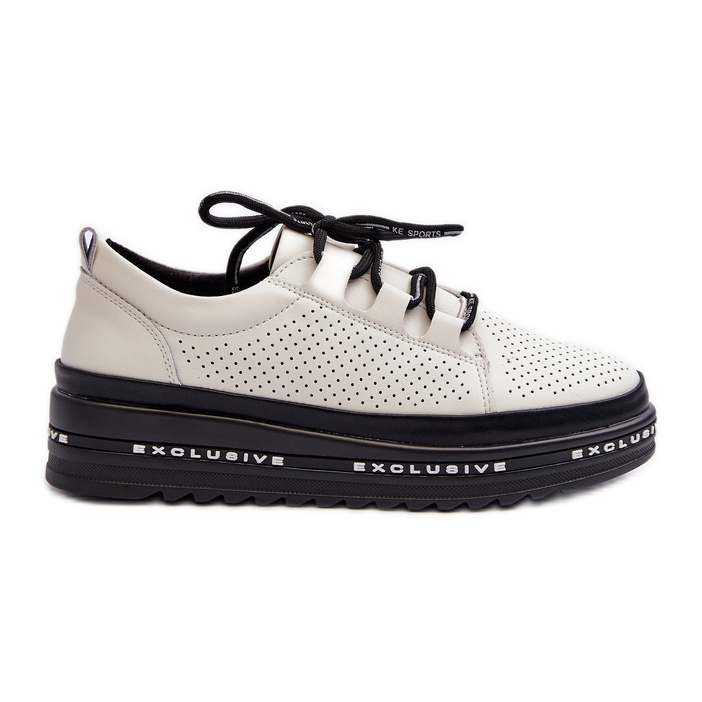 Scarpe da donna in pelle con plateau S.Barski LR769A Beige