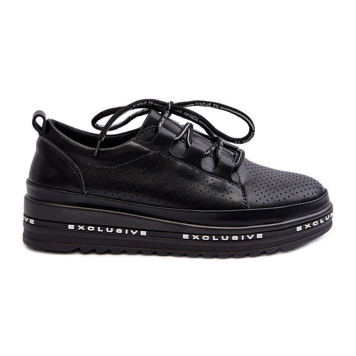 Scarpe in pelle da donna con plateau S.Barski LR769A Nere nero