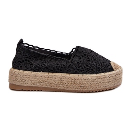 Espadrillas Da Donna In Pizzo Su Plateau Nero Elarose