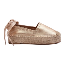 Espadrillas da donna allacciate su plateau con tailesse dorate intrecciate d'oro