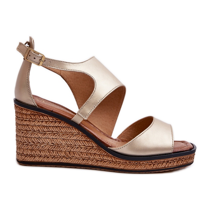 Sandali con zeppa in pelle da donna Maciejka 06657-25 Oro d'oro