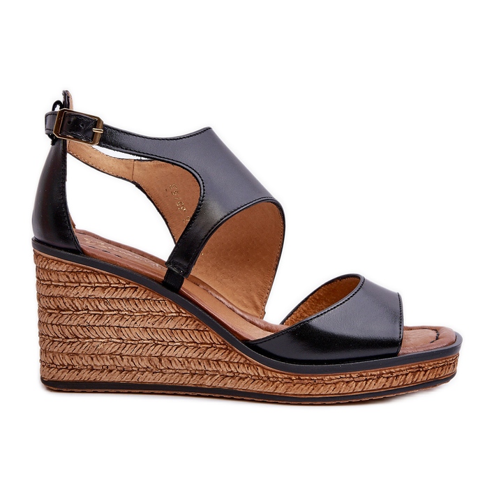 Sandali con zeppa in pelle da donna Maciejka 06657-01 Neri nero