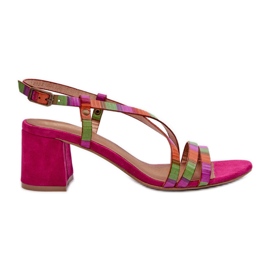 Sandali in pelle scamosciata con tacco basso Maciejka 06653-15 Fucsia rosa