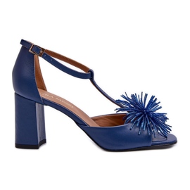 Sandali in pelle con tacco alto con decorazione Laura Messi 2758 Blu navy