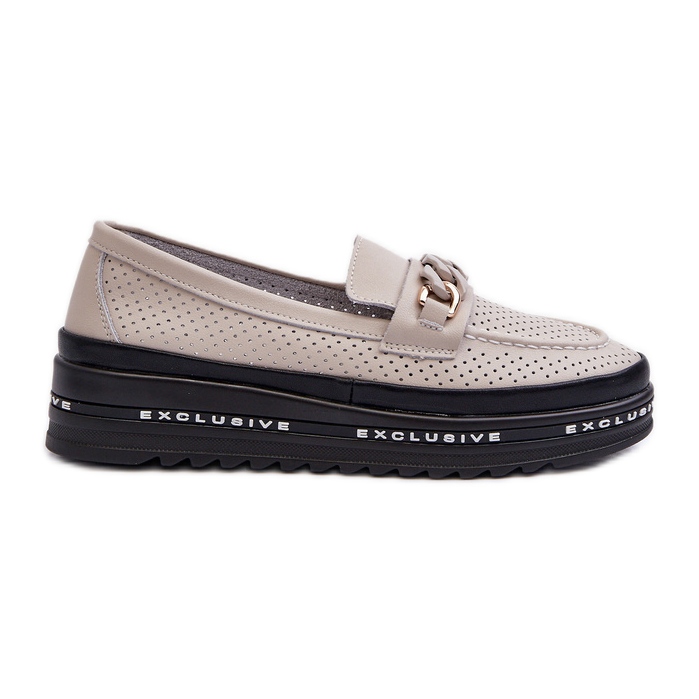 Mocassini Da Donna In Pelle Con Plateau Con Catena S.Barski LR618 Beige