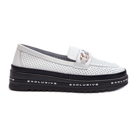Mocassini Da Donna In Pelle Con Plateau Con Catena S.Barski LR618 Bianco