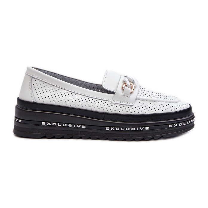 Mocassini Da Donna In Pelle Con Plateau Con Catena S.Barski LR618 Bianco bianca