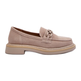 S.Barski Mococcasine in pelle scamosciata a ruote piatte con decorazione D&amp;A TW101 J.BEżOWE beige