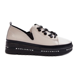 Scarpe Stringate da Donna con Plateau Pelle Naturale S.Barski LR620 Beige