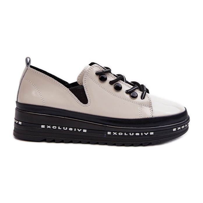 Scarpe Stringate da Donna con Plateau Pelle Naturale S.Barski LR620 Beige
