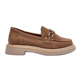 S.Barski Mocassini da donna in pelle scamosciata con tacco piatto con decorazione D&amp;A TW101 Marrone