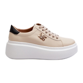 Sneakers in pelle da donna sulla piattaforma beige Pernalia
