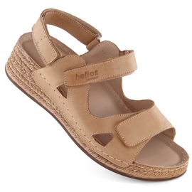 Comodi sandali con zeppa in pelle da donna, beige Helios 138.07