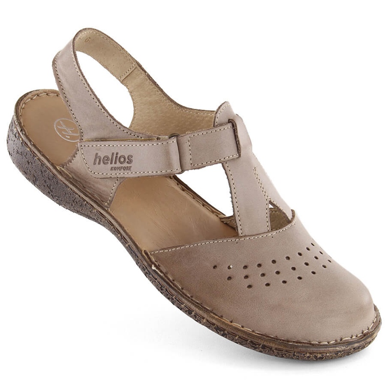 Sandali comodi da donna in pelle pieno beige Helios 128.02