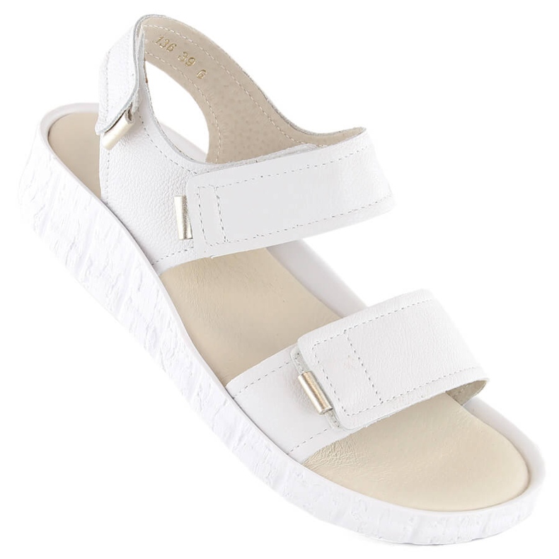 Comodi sandali da donna in pelle con velcro, bianchi Helios 136.188 bianca
