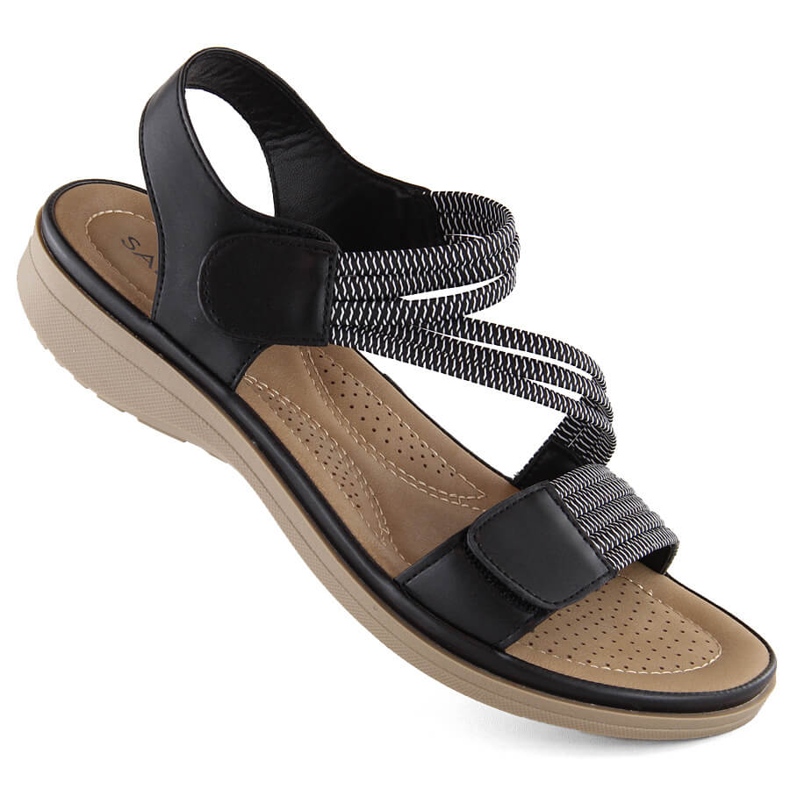 Sandali da donna con velcro e elastici, colore nero Sabatina Y8066-1