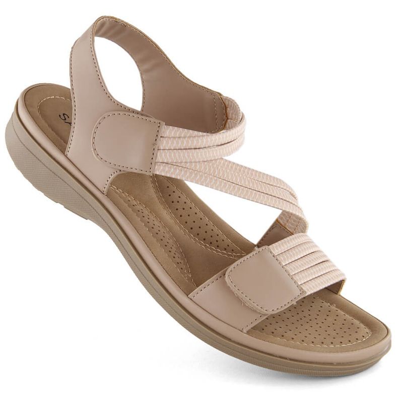 Sandali beige da donna con velcro e elastici Sabatina Y8066-1