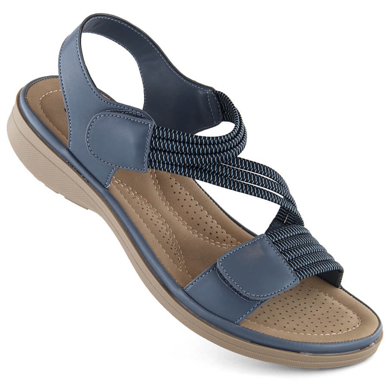 Sandali da donna con velcro e elastici, colore blu Sabatina Y8066-1