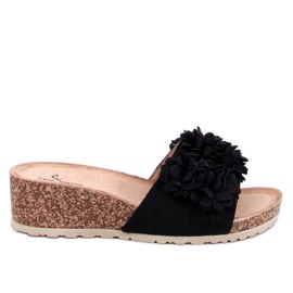 Minas Sabot con zeppa floreali neri nero