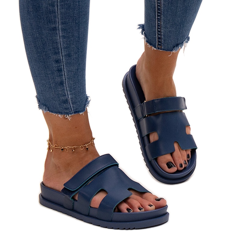 Infradito in velcro blu navy di Kassis