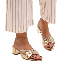 Mules con tacco alto decorati con zirconi Anbrani d'oro