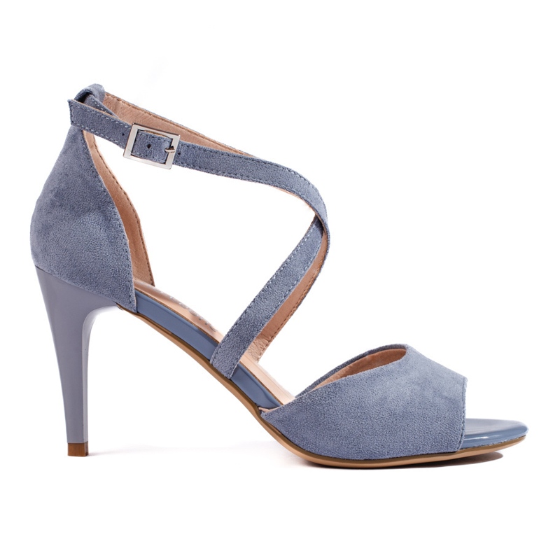 Eleganti sandali con tacco in camoscio blu di Sergio Leone