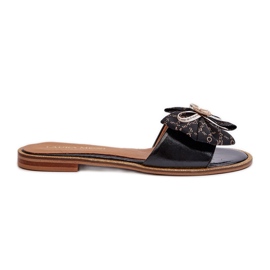 Infradito da Donna in Pelle Piatta con Fiocco Laura Messi 2791 Nero