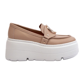 Mocassini da donna in pelle con decorazione Zazoo 3458, Beige