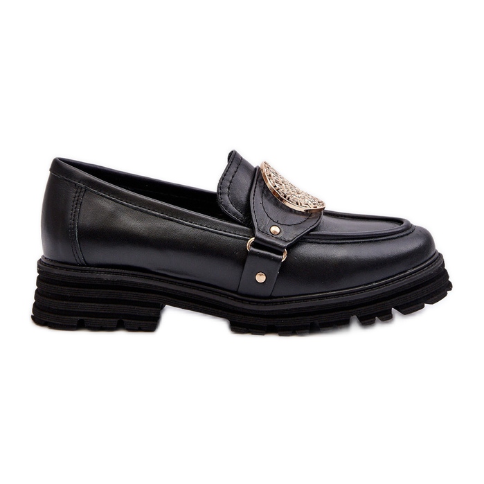 Zazoo 3485 Mocassini da Donna Con Decoro Oro, Pelle Naturale nero