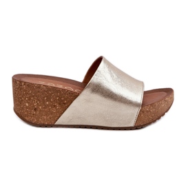 Zazoo 40289 Infradito da donna in pelle con zeppa in sughero, oro d'oro