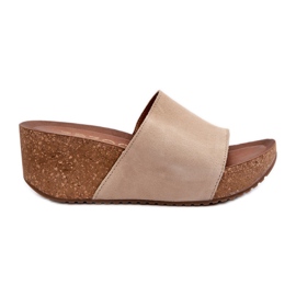 Zazoo 40311 Infradito da donna in pelle scamosciata con zeppa in sughero, Beige