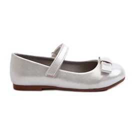 Ballerine per bambini lucide con fiocco in velcro Fiorelle argento