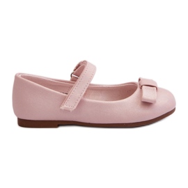 Ballerine da bambina lucide con fiocco in velcro, Fiorelle rosa