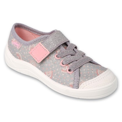 Pantofole per bambini Befado 351X031 grigio e rosa d'argento