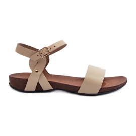 Zazoo 40027 Sandali piatti in pelle da donna, Beige