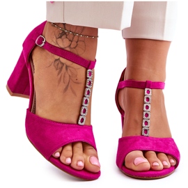 S.Barski Sandali da donna in camoscio con strass su tacco alto, Fucsia rosa