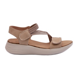 Comodi sandali con velcro da donna Beige Eladora