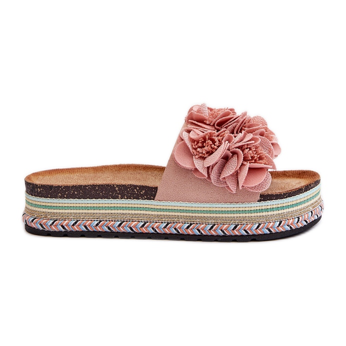 Infradito da donna con plateau decorato con fiori, colore rosa Nodina