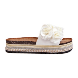 Infradito da Donna con Plateau Decorati con Fiori, Nodina Bianco