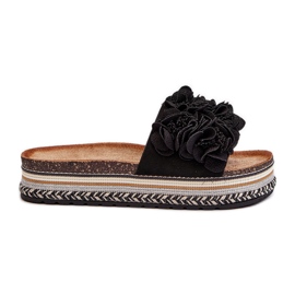 Infradito da Donna con Plateau Decorati con Fiori, Nodina Nera nero