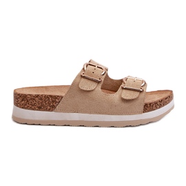 Infradito Da Donna Su Plateau Con Fibbie, Ursila In Eco Camoscio Beige