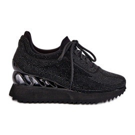 S.Barski Sneakers con Zeppa da Donna Decorate con Zirconi D&amp;A MR38-377 Nero