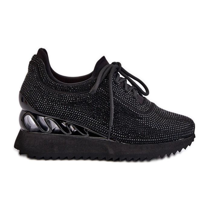 S.Barski Sneakers con Zeppa da Donna Decorate con Zirconi D&amp;A MR38-377 Nero