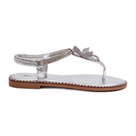 Sandali bassi da donna con fiore decorativo, Argento Edoni